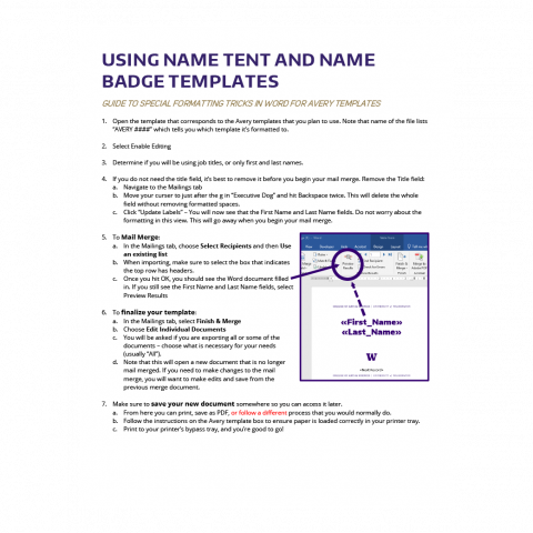 Thumbnail showing a troubleshooting guide for creating a name tent in Microsoft Word