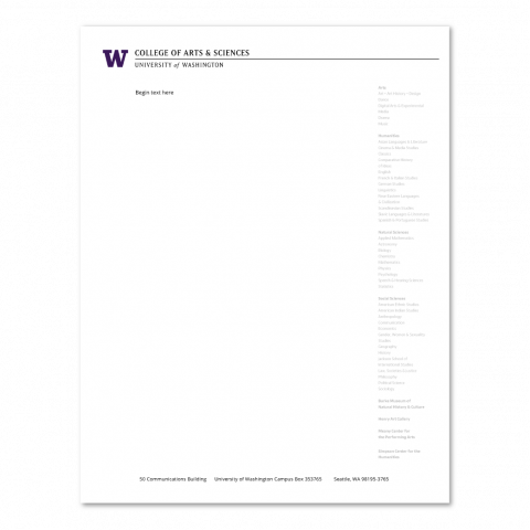 Preview of UW College of Arts & Sciences Comm Bldg letterhead