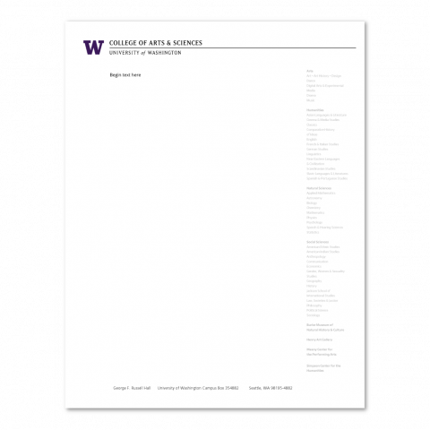 Preview of UW College of Arts & Sciences Russell Bldg letterhead