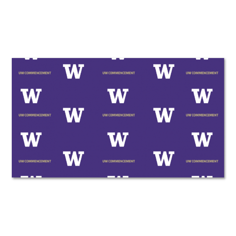 purple background with pattern of UW logo W in white and UW Commencement 2020 written out