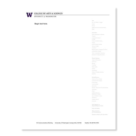 Preview of UW College of Arts & Sciences Comm Bldg letterhead