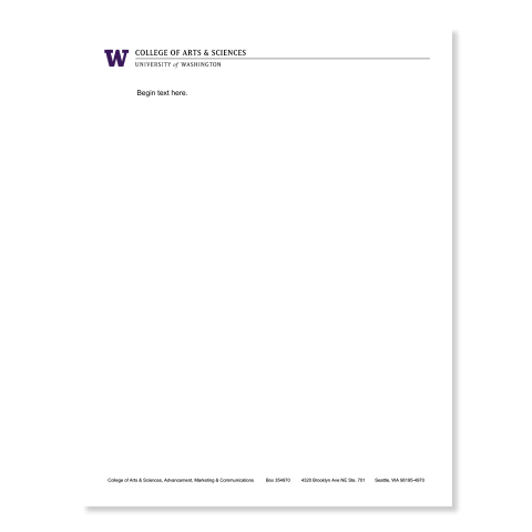 Preview of UW College of Arts & Sciences Gateway Bldg letterhead without departments